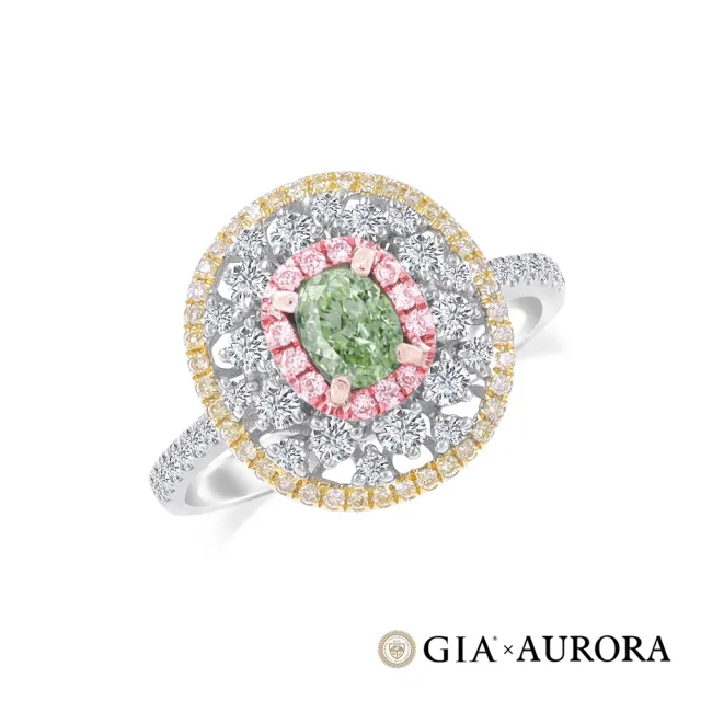 【AURORA 歐羅拉】GIA 51分天然綠彩鑽石18K金女戒婚戒鑽戒 春頌(Fancy Yellow-Green)