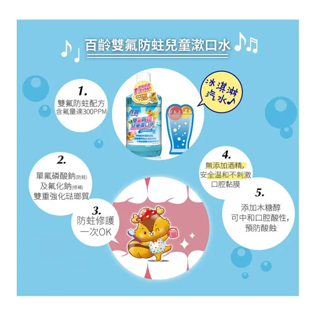 【Smiling 百齡】雙氟防蛀兒童漱口水500mlx6 (冰淇淋汽水/香檳葡萄)
