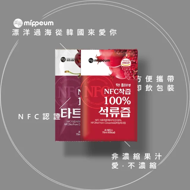 【MIPPEUM 美好生活】非濃縮100%果汁禮盒 70mlx2盒(共60入-酸櫻桃汁/紅石榴汁任選)