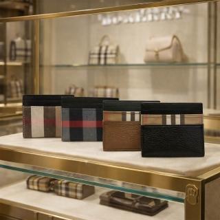 【BURBERRY 巴寶莉】格紋拼接牛皮名片夾/卡夾(款式任選)