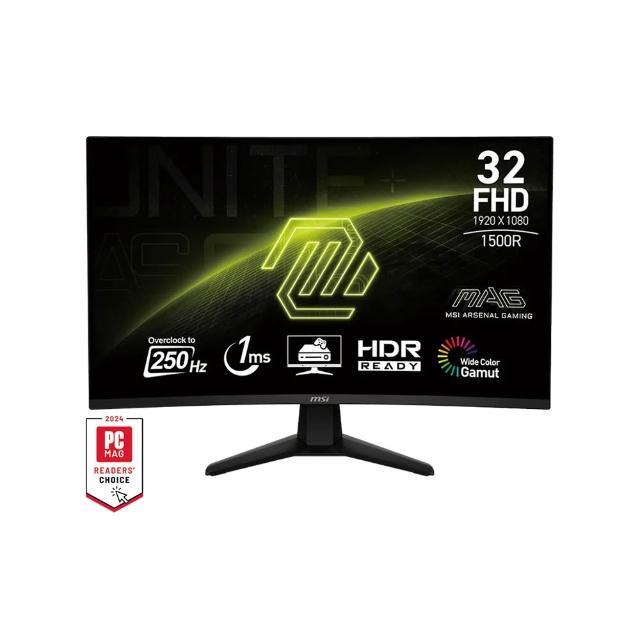 MSI微星MAG 32C6X為一款31.5吋電競螢幕，採用VA面板設計，支援1920 x 1080 FHD解析度，擁有3000:1對比度與1ms MPRT反應時間，250Hz OC更新率讓遊戲畫面更流暢。內建VESA壁掛孔，支援壁掛安裝，重量輕巧易移動。適合看片、追劇及電競玩家使用，提供廣角178°視野與10 bits色彩表現，是學生入門與電競Gamer必買的高價效比螢幕。