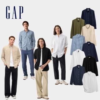 【GAP】男裝 純棉小熊刺繡翻領長袖襯衫-多款任選(422485&514274&422488&799592)