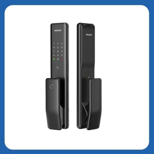 【Philips 飛利浦】ALPHA 五合一推拉式智能門鎖/電子鎖 曜石黑(指紋│卡片│密碼│鑰匙│藍芽/含安裝)