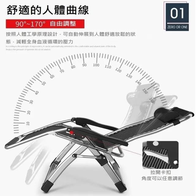 【HTGC】零重力休閒椅#寬65CM 附枕頭 前後加粗雙方管/強化固定卡扣/後仰免起身 摺疊椅/躺椅/折疊床/休閒椅