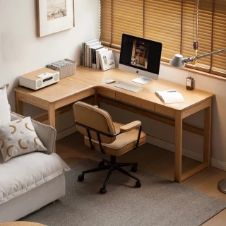 【hoi! 好好生活】YW西雅圖橡木實木L型轉角書桌1.2M左L 原木色