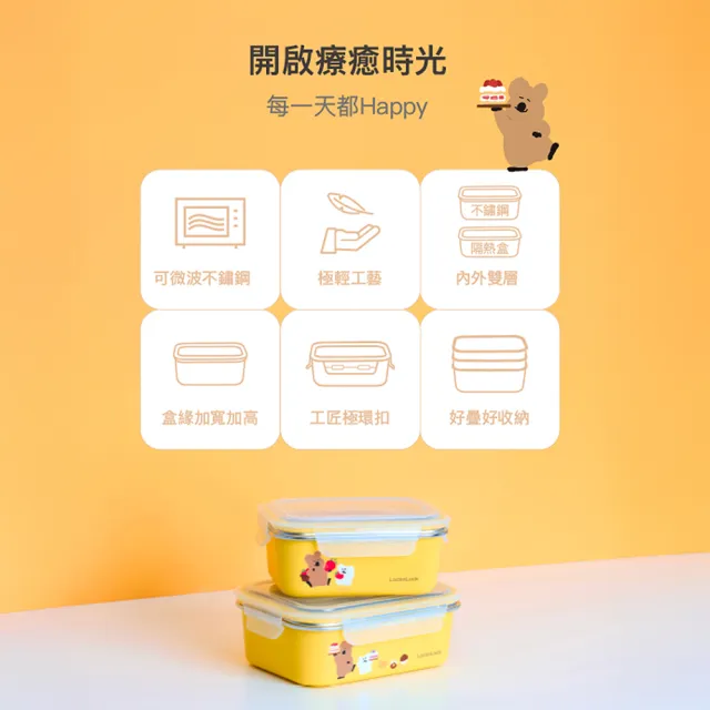 【LocknLock 樂扣樂扣】官方直營 呆萌町系列 可微波玩美Match不鏽鋼隔熱便當盒 800ml(可微波/304不鏽鋼)