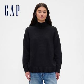 【GAP】女裝 立領長袖針織衫-黑色(850142)