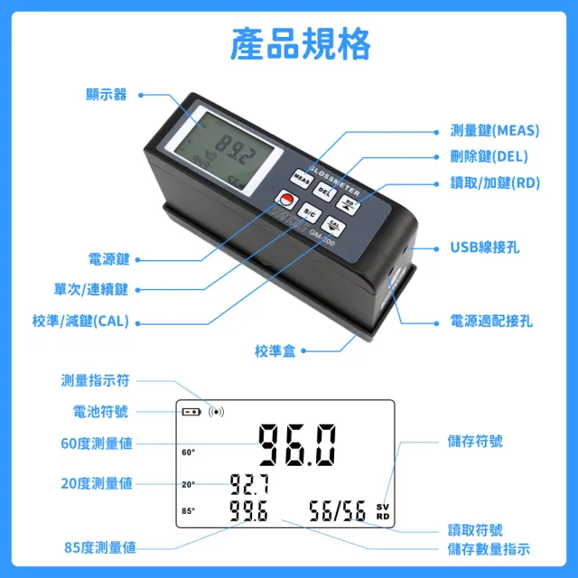 光澤度計 檢測儀 多角度度光澤度計(130-GM2685BN0 光澤度測試儀 油漆塗層 測光儀)