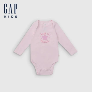 【GAP】嬰兒裝 純棉印花圓領長袖包屁衣-淡粉色(799236)