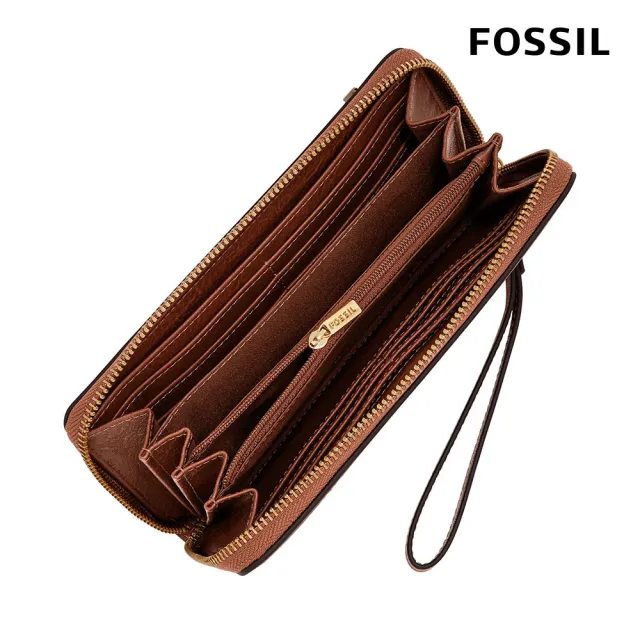 【FOSSIL】Logan 咖啡色多層真皮拉鍊長夾SL7831200