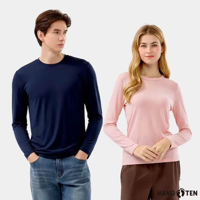 【Hang Ten】男女裝-ECO環保纖維圓領蓄熱保暖發熱暖溫衣(多款選)