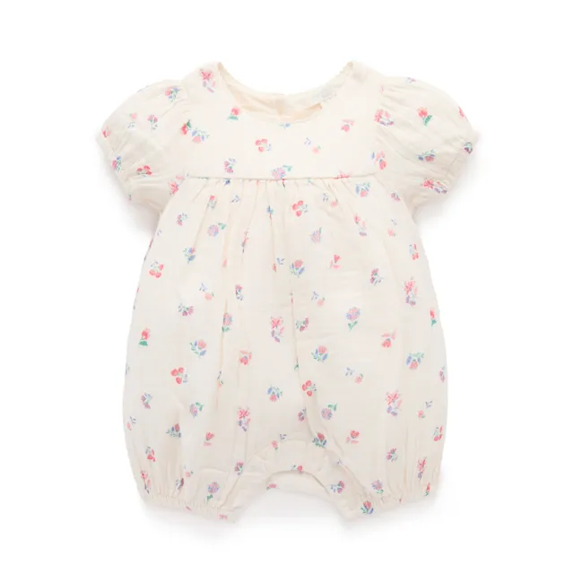 【Purebaby】澳洲有機棉 嬰兒短袖連身衣(新生兒包屁衣 春夏款 杏色碎花)