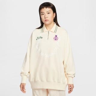 【NIKE 耐吉】長袖上衣 女 半拉鍊 毛圈布 寬鬆版型 AS W NSW FLC OS NNSC QZ POLO 象牙白 IQ3943-110