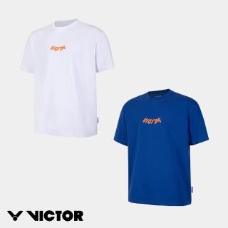 【VICTOR 勝利體育】VICTOR吉祥物系列針織T恤 中性款(T-2601WAC A/F 牛奶白/石英藍)