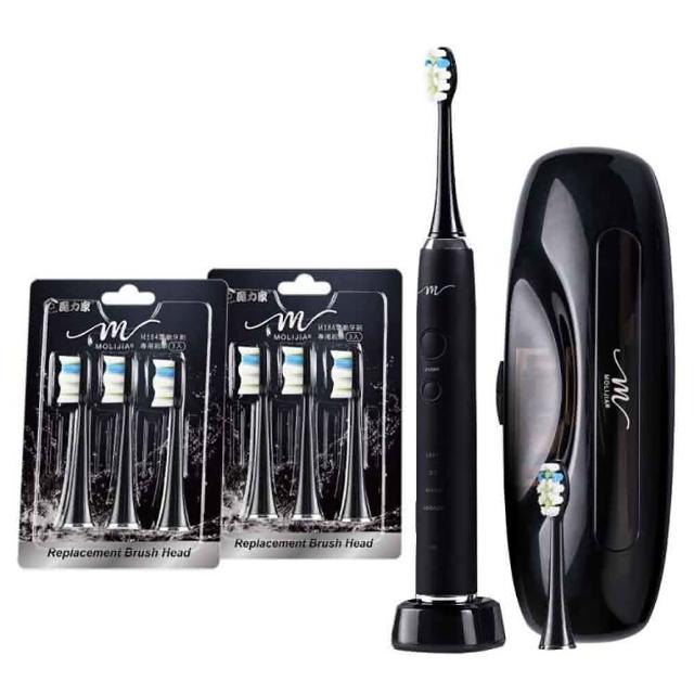 【MOLIJIA 魔力家】M184感應充電式電動牙刷旅行組+6入刷頭組/攜帶型/震動牙刷/軟毛刷頭(BY010084/SY010084)