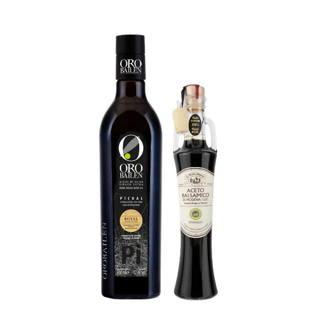 【Oro Bailen 皇嘉】特級冷壓初榨橄欖油Picual500ml+典釀二年巴薩米克醋250ml(生飲首選/低油酸/多國大獎)