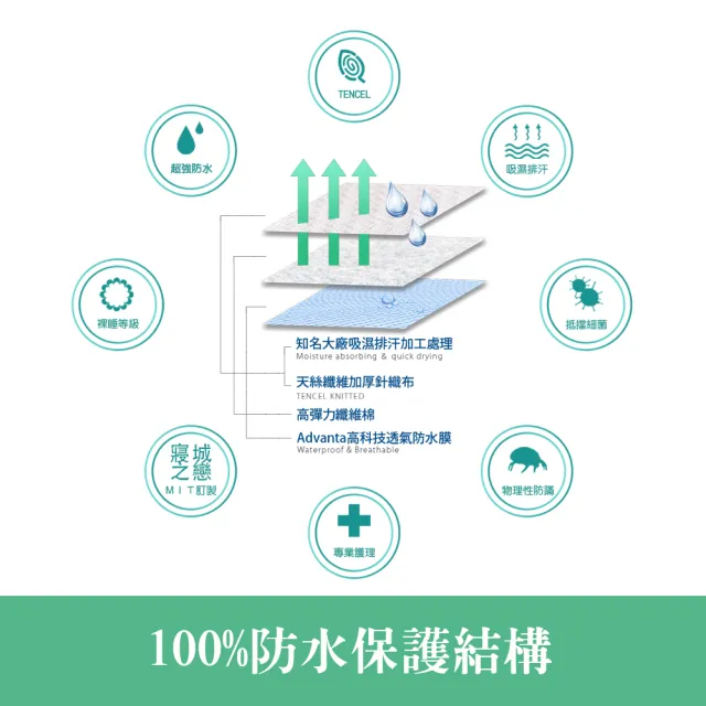 【Love City 寢城之戀】台灣製 專業護理級 萊賽爾Lyocell 吸濕排汗防蹣防水 床包式保潔墊(加大6尺)