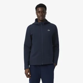 【LACOSTE】男裝-拉鍊式抽繩連帽運動長袖T(海軍藍)