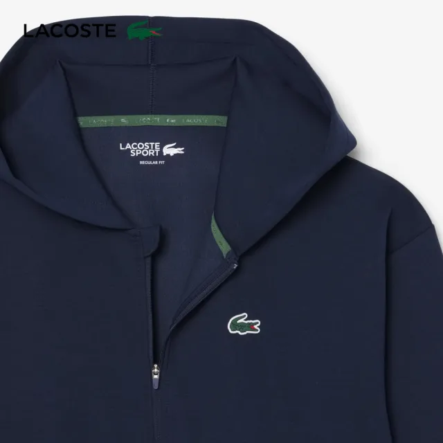 【LACOSTE】女裝-拉鍊式連帽運動長袖T(海軍藍)