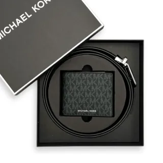 【Michael Kors】專櫃禮盒版 MK 男生 短夾+皮帶 經典滿版LOGO 皮夾腰帶禮盒(36S4LGFF6B 36F5LGFN9B)