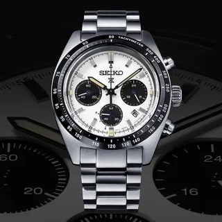 【SEIKO 精工】Prospex SPEEDTIMER 熊貓太陽能三眼計時男錶-白x銀/39mm(SSC961P1/V192-00A0S)