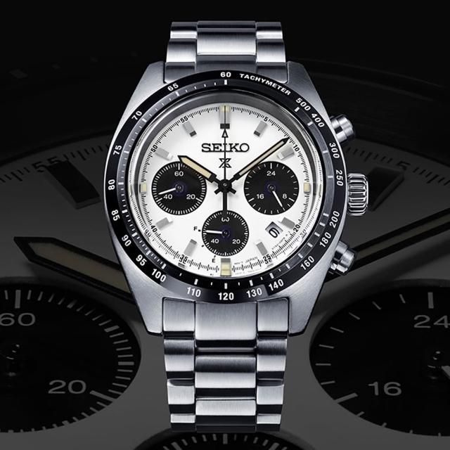 【SEIKO 精工】Prospex SPEEDTIMER 熊貓太陽能三眼計時男錶-白x銀/39mm(SSC961P1/V192-00A0S)618 禮物