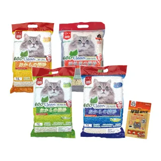 【ECO 艾可】豆腐貓砂7L-4款任選+厚肉肉早點貓肉泥-15g*4入/包(口味隨機)