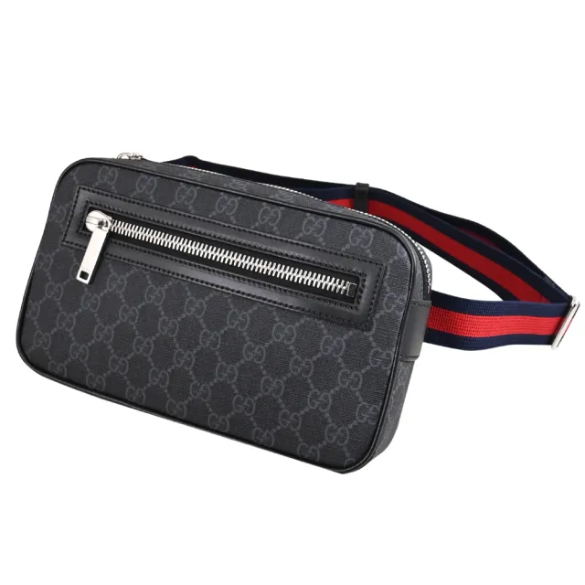 【GUCCI 古馳】GG Supreme 經典雙G印花三用斜背後背方包腰包(黑灰)