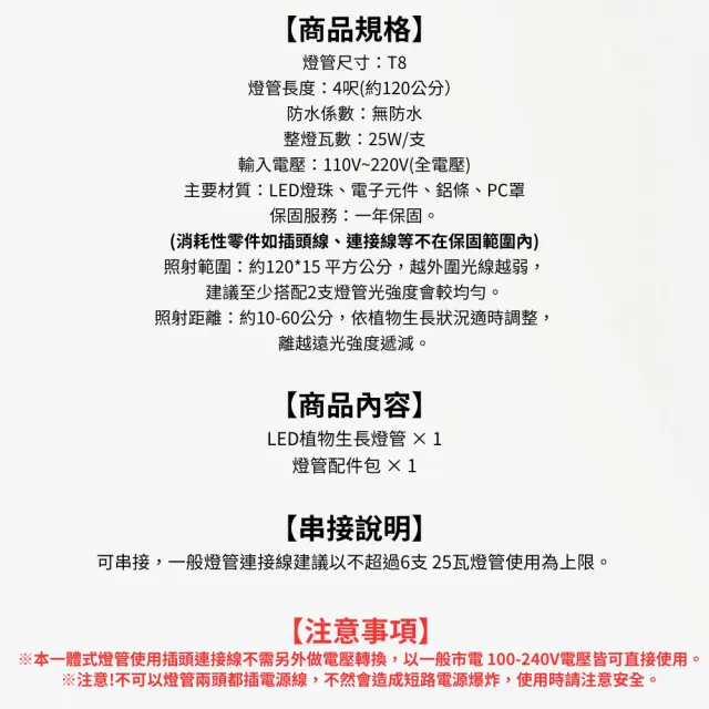 【JIUNPEY 君沛】3入組 T8 4呎 25W紫外線UV全光譜植物燈管(植物生長燈)