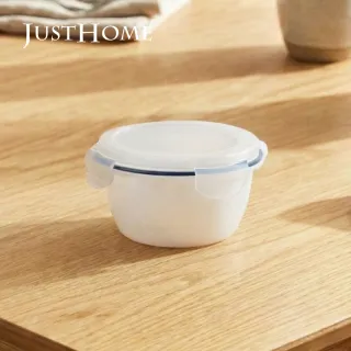 【Just Home】簡約純白藍邊陶瓷附蓋保鮮碗930ml(可微波 碗 飯碗 湯碗 點心碗)