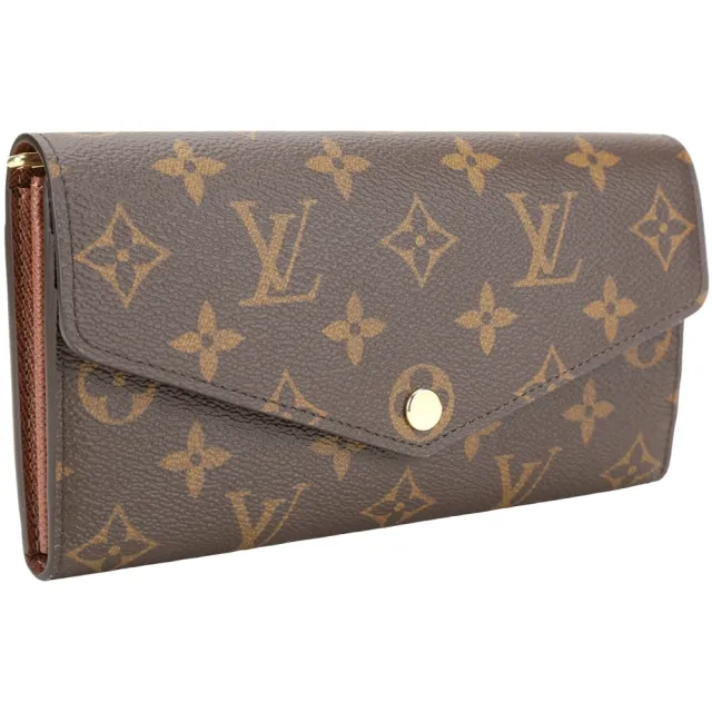 【Louis Vuitton 路易威登】LV M60531 Sarah 老花塗層帆布釦式長夾-咖啡色