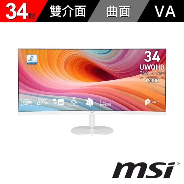 【MSI 微星】PRO MP341CQW E12 34型 VA 21:9 120Hz 商用曲面螢幕 (1500R曲率/UWQHD/1ms MPRT)