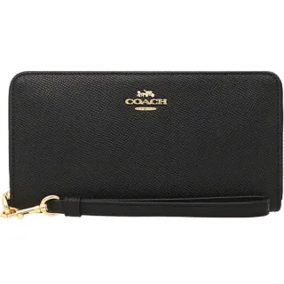 【COACH】黑色防刮皮革手提帶拉鍊式長夾