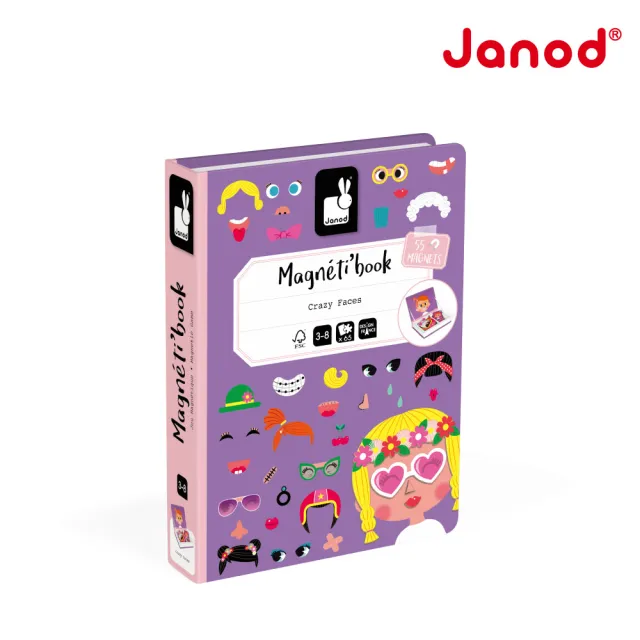 【法國Janod】磁鐵遊戲書-俏皮的臉(磁鐵書 安靜書 邏輯思考 創造力)