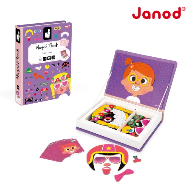 【法國Janod】磁鐵遊戲書-俏皮的臉(磁鐵書 安靜書 邏輯思考 創造力)