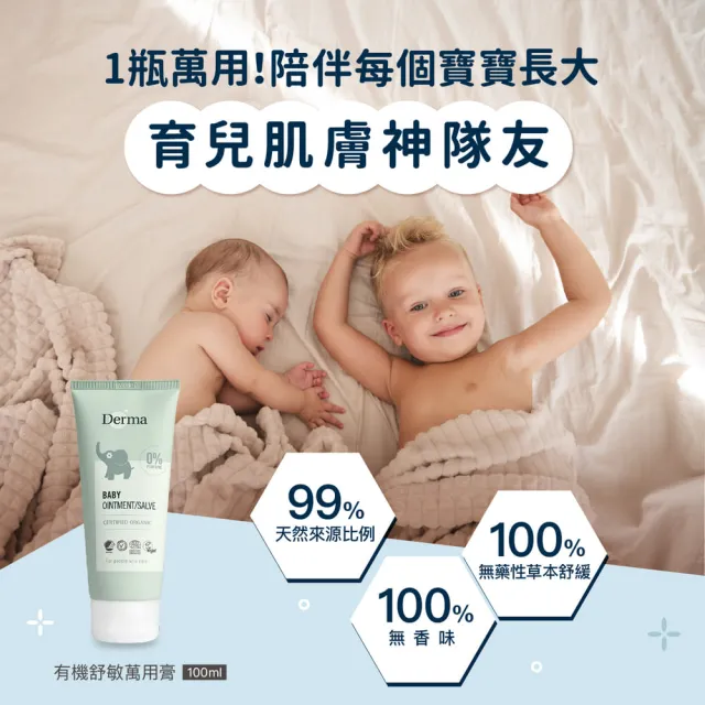 【Derma 丹麥德瑪】寶寶有機舒敏萬用膏 100ml*2入組(屁屁膏、舒緩各種肌膚不適、嘴角不適)