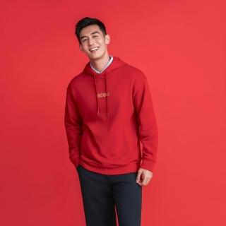【GIORDANO 佐丹奴】男裝連帽印花長袖帽T(39 高貴紅)