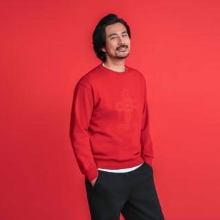 【GIORDANO 佐丹奴】男裝寬鬆圓領印花大學T(39 高貴紅)