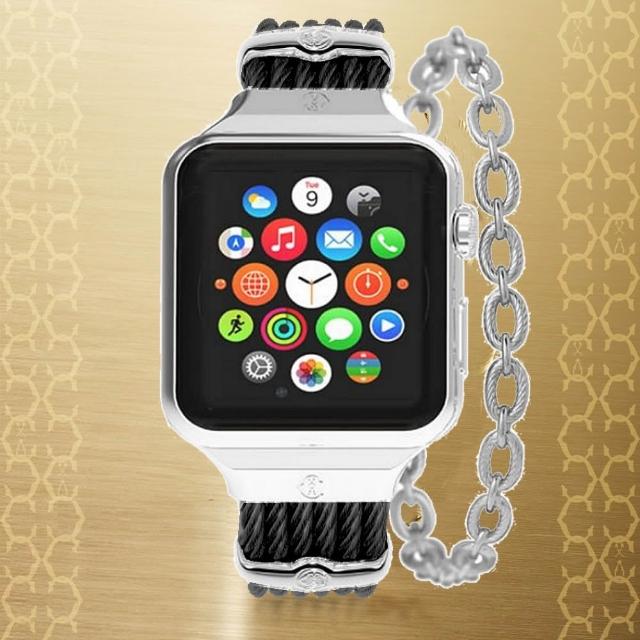【CHARRIOL 夏利豪】預Apple Watch蘋果錶帶38/40/41㎜用 St-Tropez黑鋼索銀鍊-多重好禮 C6(AW.565.ST01/M)