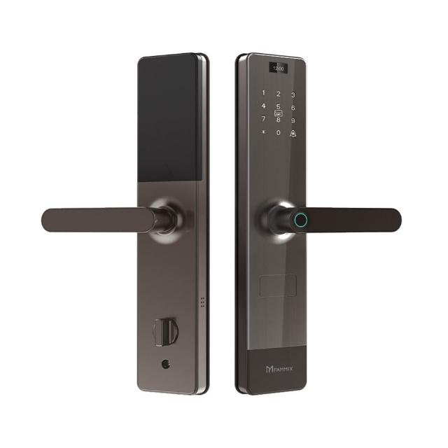 FAMMIX菲米斯 SAFER-2 智慧門鎖，採用把手式設計，支援密碼式、指紋辨識、卡片感應式及傳統鑰匙開鎖。多功能包括 APP 遠端搖控、觸控面板操作及智慧聯網整合，讓家居安全更便捷，提升生活便利性。適合現代家庭，提升防盜效能。