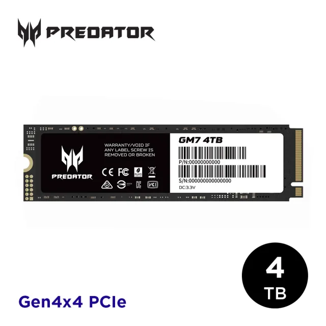 【Acer 宏碁】Predator GM7 4TB M.2 PCIe Gen4 ssd固態硬碟 5年保固(最高讀取7200MB/s)