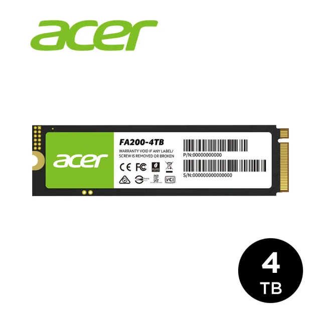 Acer 宏碁】FA200 4TB QLC M.2 PCIe Gen4 ssd固態硬碟5年保固(最高讀取