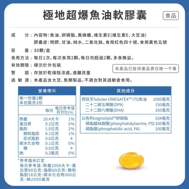 珠驤保健 極地超爆魚油軟膠囊 30粒/盒(DPA+DHA PS+PA)