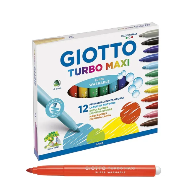 【GIOTTO】可洗式兒童安全彩色筆(12色)｜水洗彩色筆 兒童彩色筆