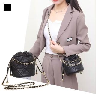 【MoonDy】手提鍊條包 小廢包 真皮水桶包 菱格包包 牛皮斜背小包 兒童包包 小金球包包 小