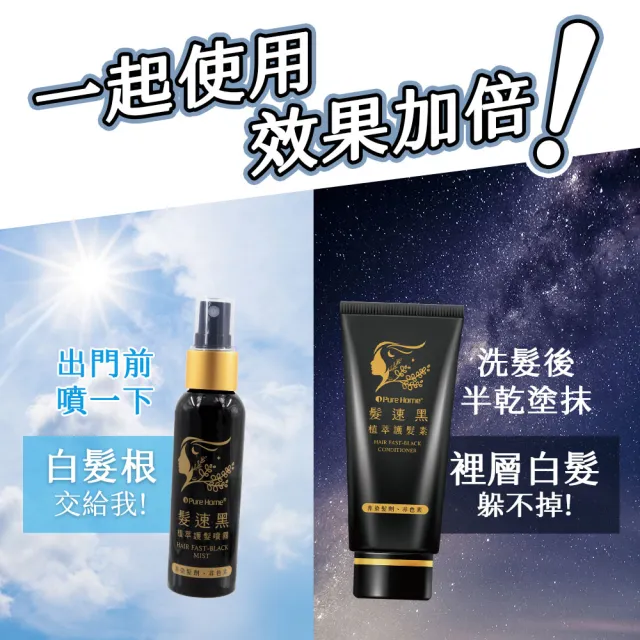 【PureHome】髮速黑植萃護髮噴霧80mlx3入組(遮白髮 黑髮素 白髮染 白髮補色 非化學染髮劑 漸進式黑)