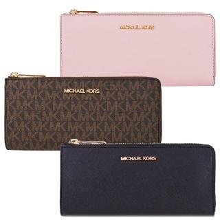 【Michael Kors】JET SET TRAVEL系列 防刮皮革 金字LOGO 8卡 L型 長夾(多色任選)
