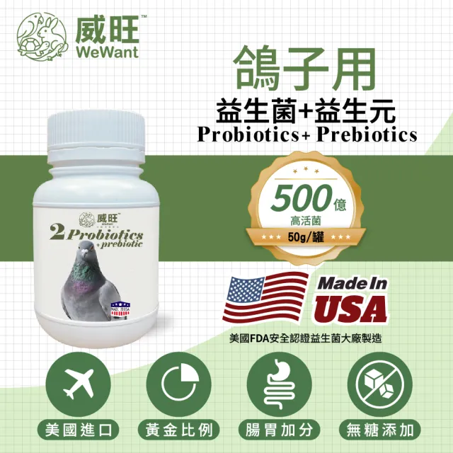 【WeWant 威旺】鴿子用益生菌+益生元-腸胃2菌配方(鴿子益生菌/鳥類益生菌/鴿子保健)