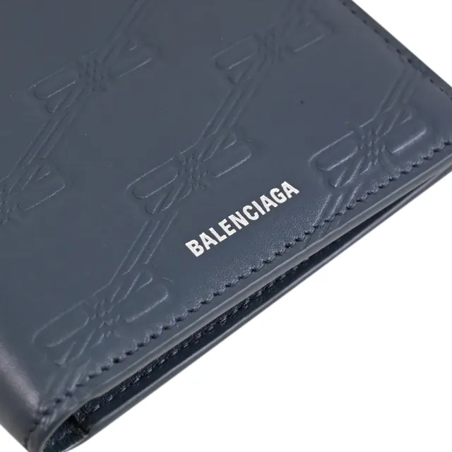 【Balenciaga 巴黎世家】經典雙B LOGO牛皮壓紋雙層對折8卡短夾(風暴藍)