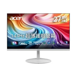 【Acer 宏碁】福利品★SA273 P1w 27型 IPS FHD 16:9 144Hz超薄螢幕-白(27吋/內建喇叭/AdaptiveSync/1ms)